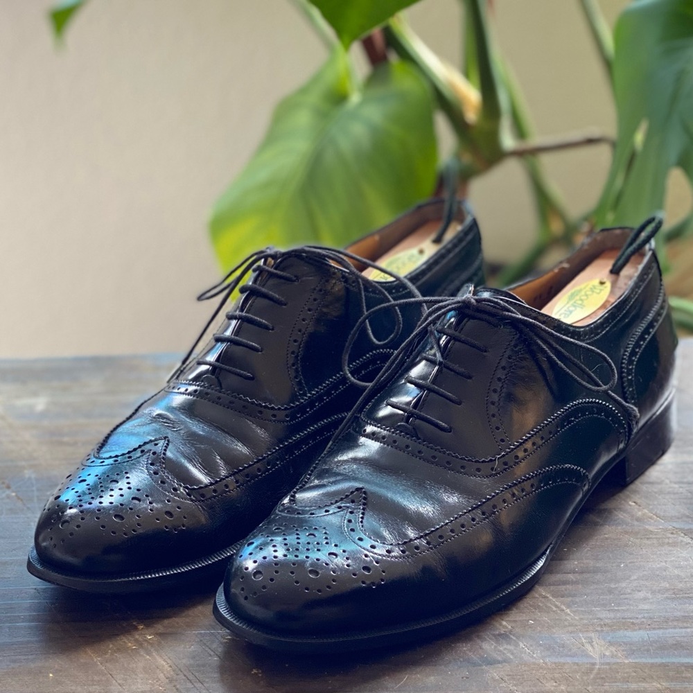Vintage Salvatore Ferragamo Black Leather Wingtip Oxford Men's Size 9.5 D